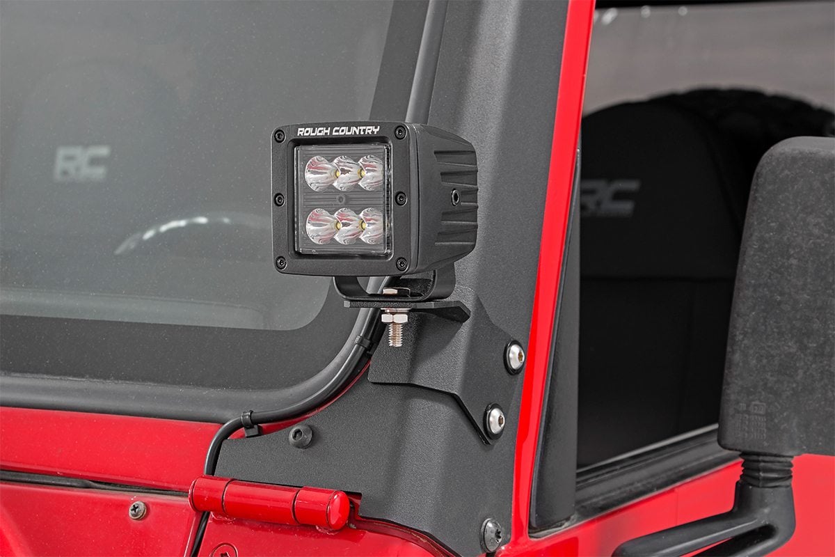 Rough Country Lower Windshield LED Light Mounts for Jeep Wrangler 4WD