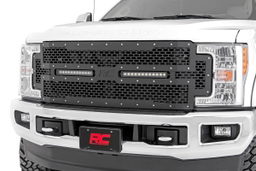 Mesh Grille with Dual 12-Inch LED Bars for Ford Super Duty shown installed, Rough Country 70216