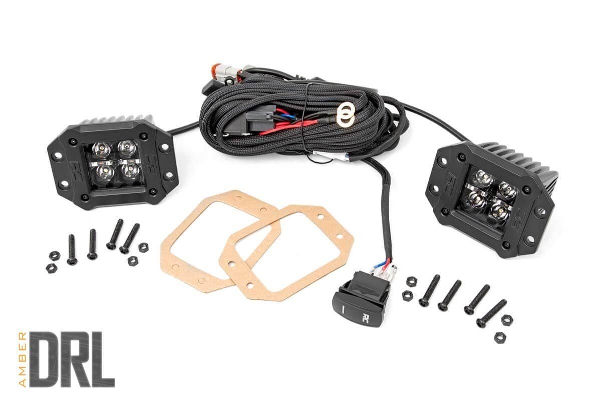 Rough Country 2-Inch Black Series LED Light Pods with Amber DRL