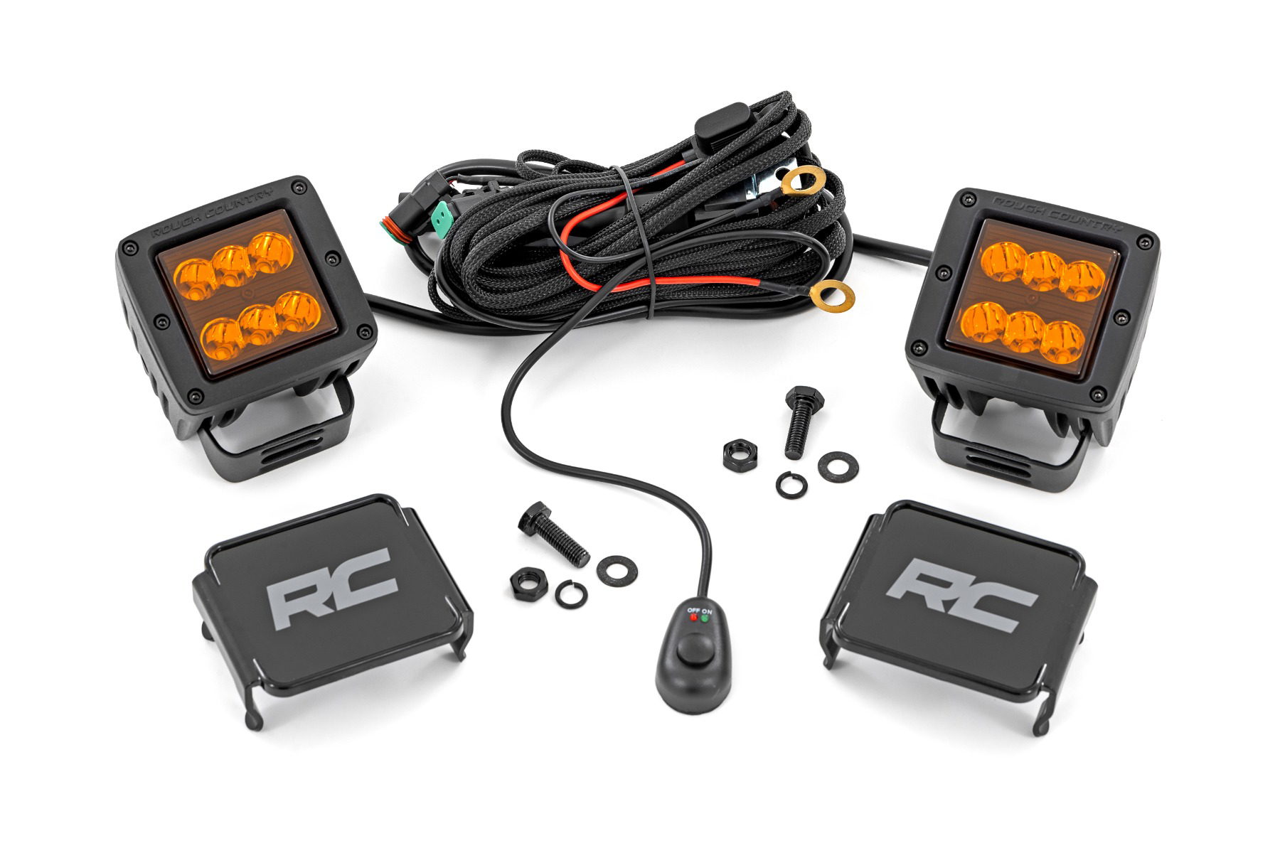 Rough Country 2-Inch Amber-Lens LED Light Pods, 30-Degree Spot Beam
