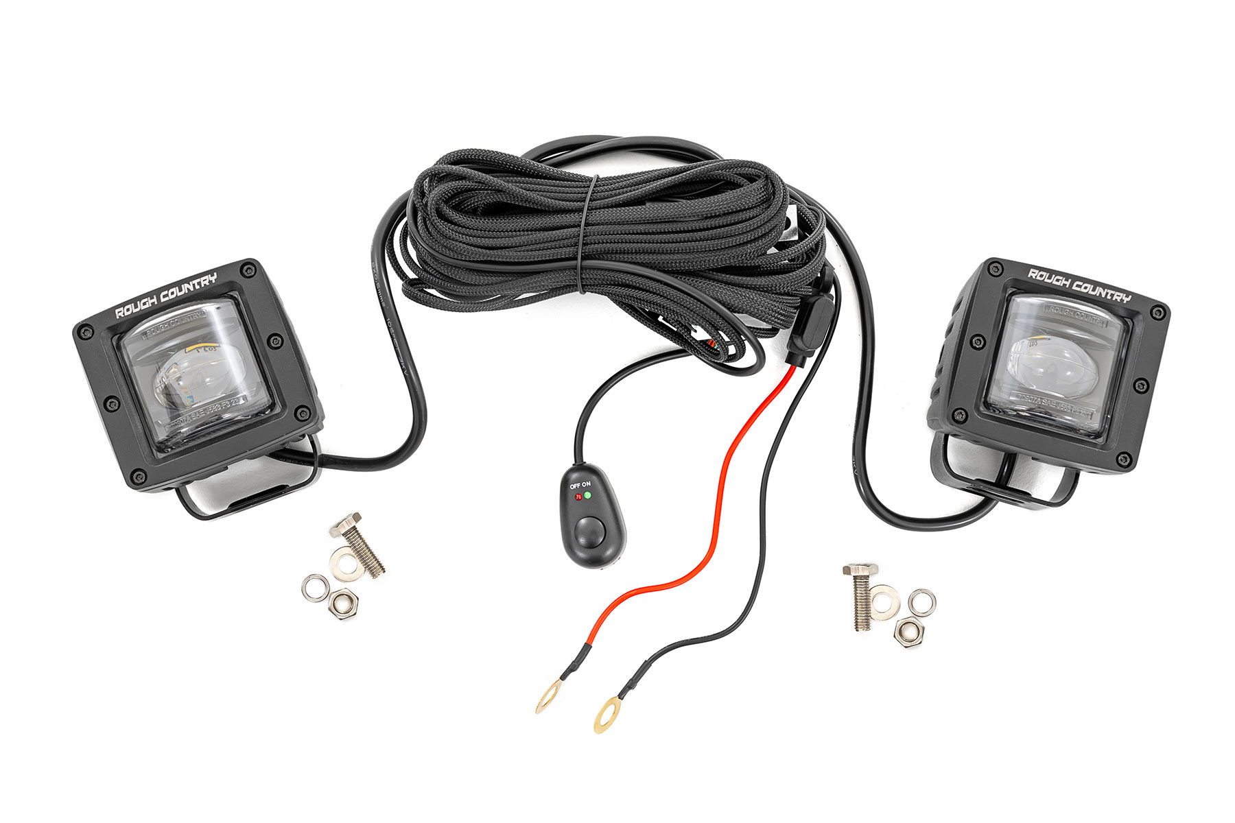 Rough Country 2-Inch Black Series LED Light Pods — 3200K Yellow, SAE J583