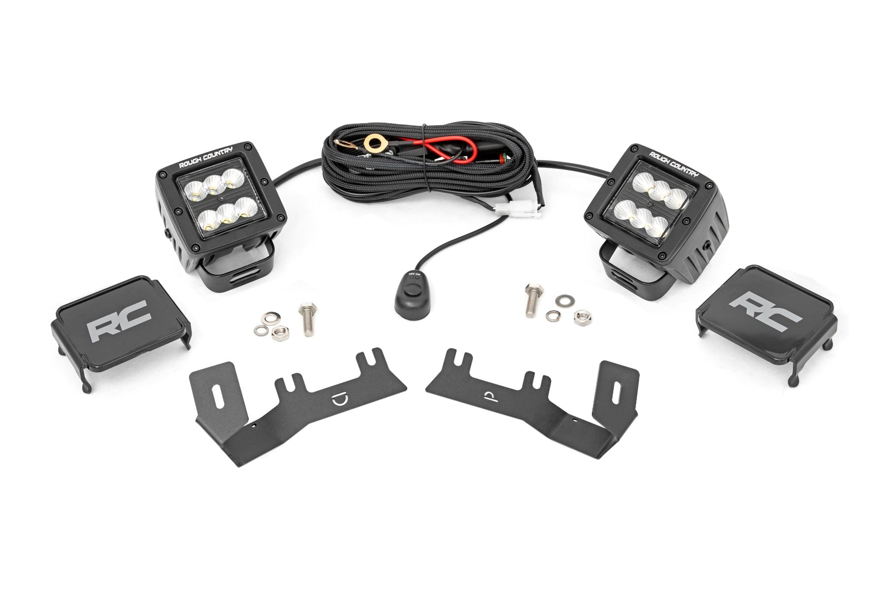 Rough Country LED Ditch Light Kit with 2-Inch Black Series Pods for Silverado 1500