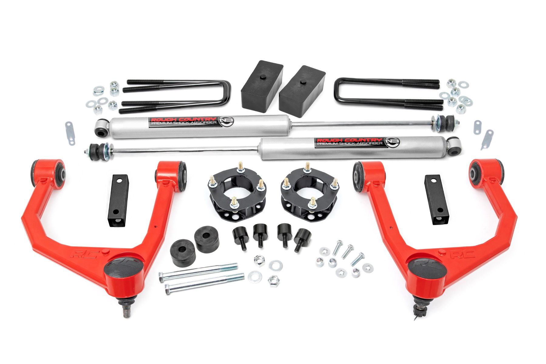 Rough Country 3.5-Inch Lift Kit for 2007–2021 Toyota Tundra 4WD/RWD — Red