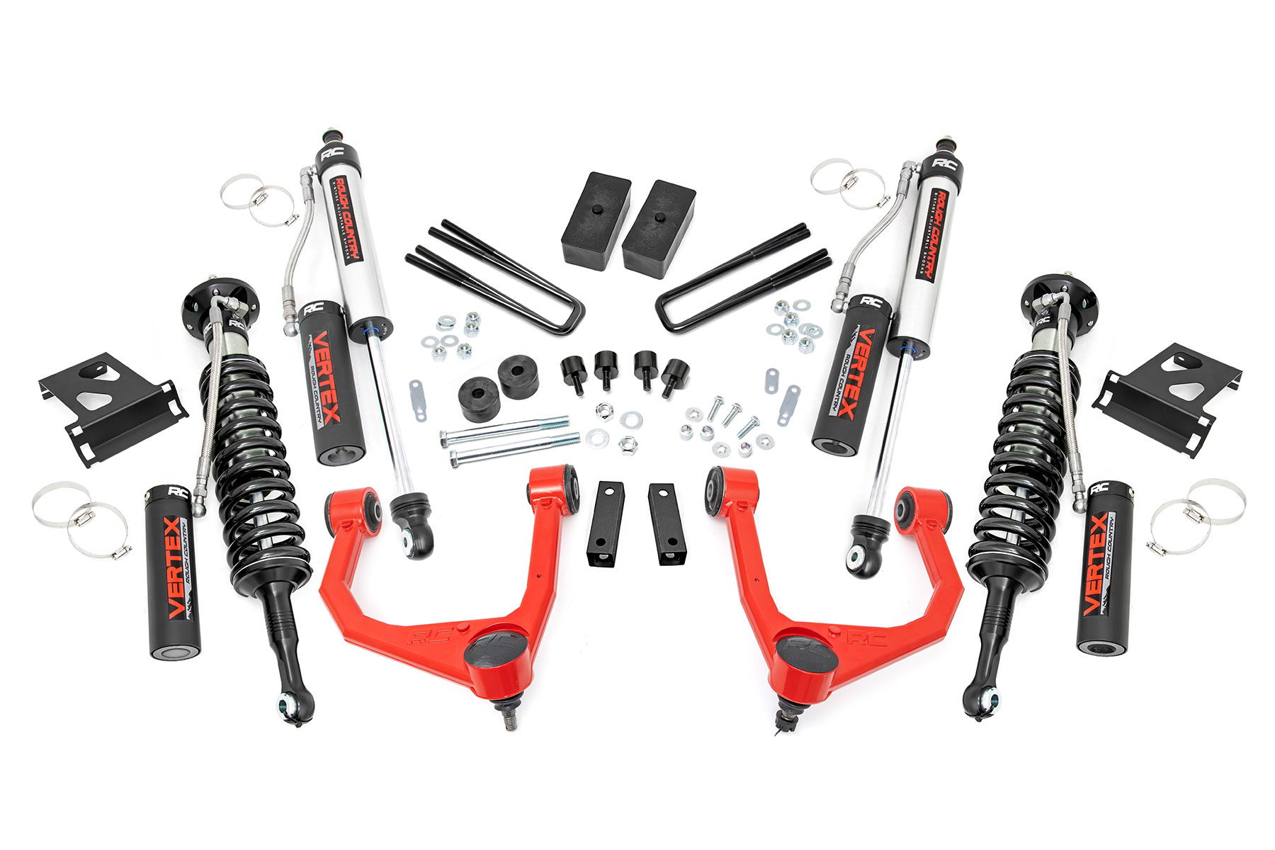 Rough Country 3.5-Inch Lift Kit with Vertex Shocks for 2007–2021 Toyota Tundra 4WD — Red