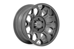 77 Series 8-Spoke Wheel, Gunmetal Gray Finish, view 3, Rough Country 77202517G