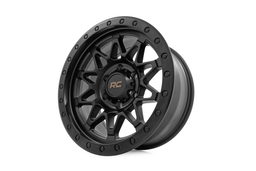 78 Series Wheel in Semi-Gloss Black, Simulated Beadlock, view 3, Rough Country 78181217B