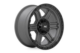 79 Series 6-Spoke Wheel in Gunmetal Gray with Black Ring, view 3, Rough Country 79170912G