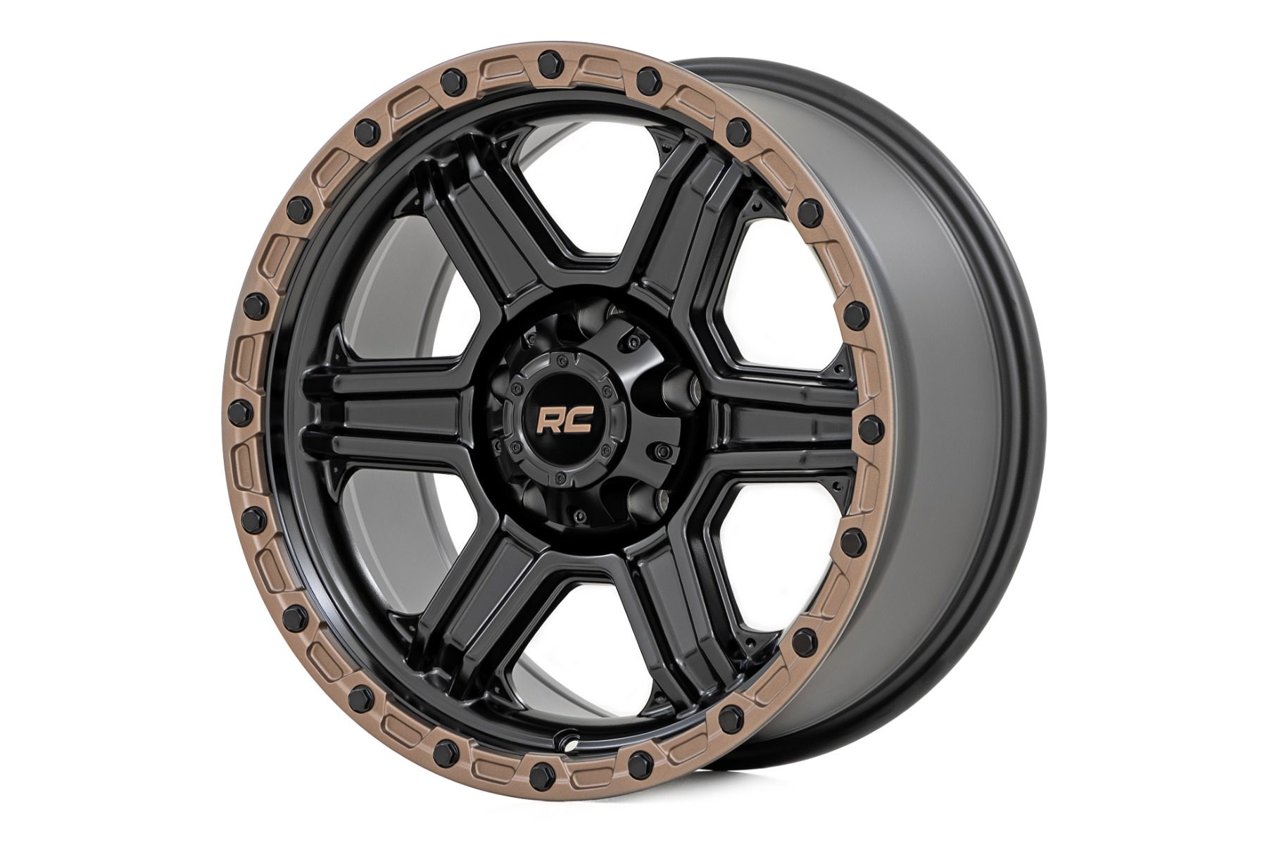 Rough Country 6-Spoke 79 Series Wheel, Semi Gloss Black with Bronze Ring