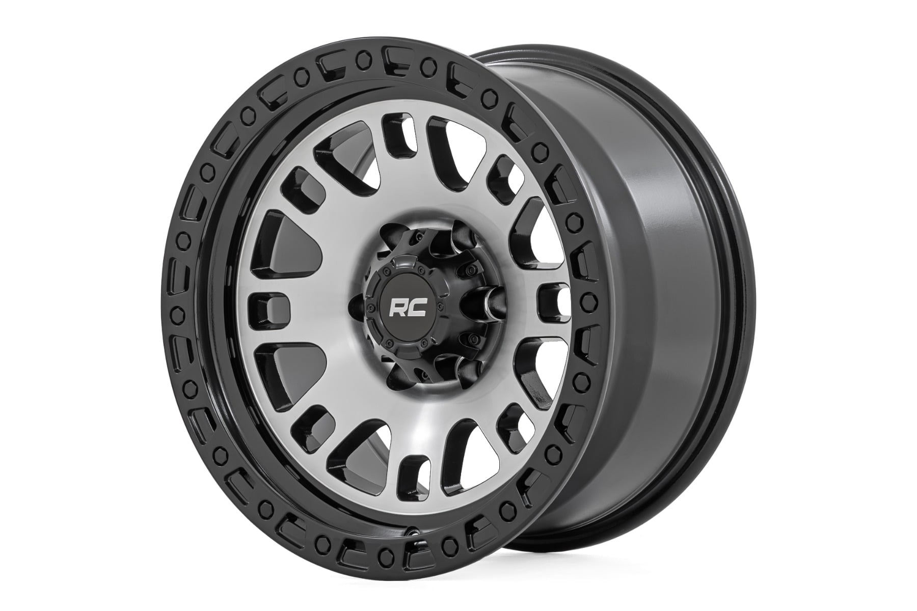 Rough Country 82 Series Wheel — Machined Face, Semi-Gloss Black Lip