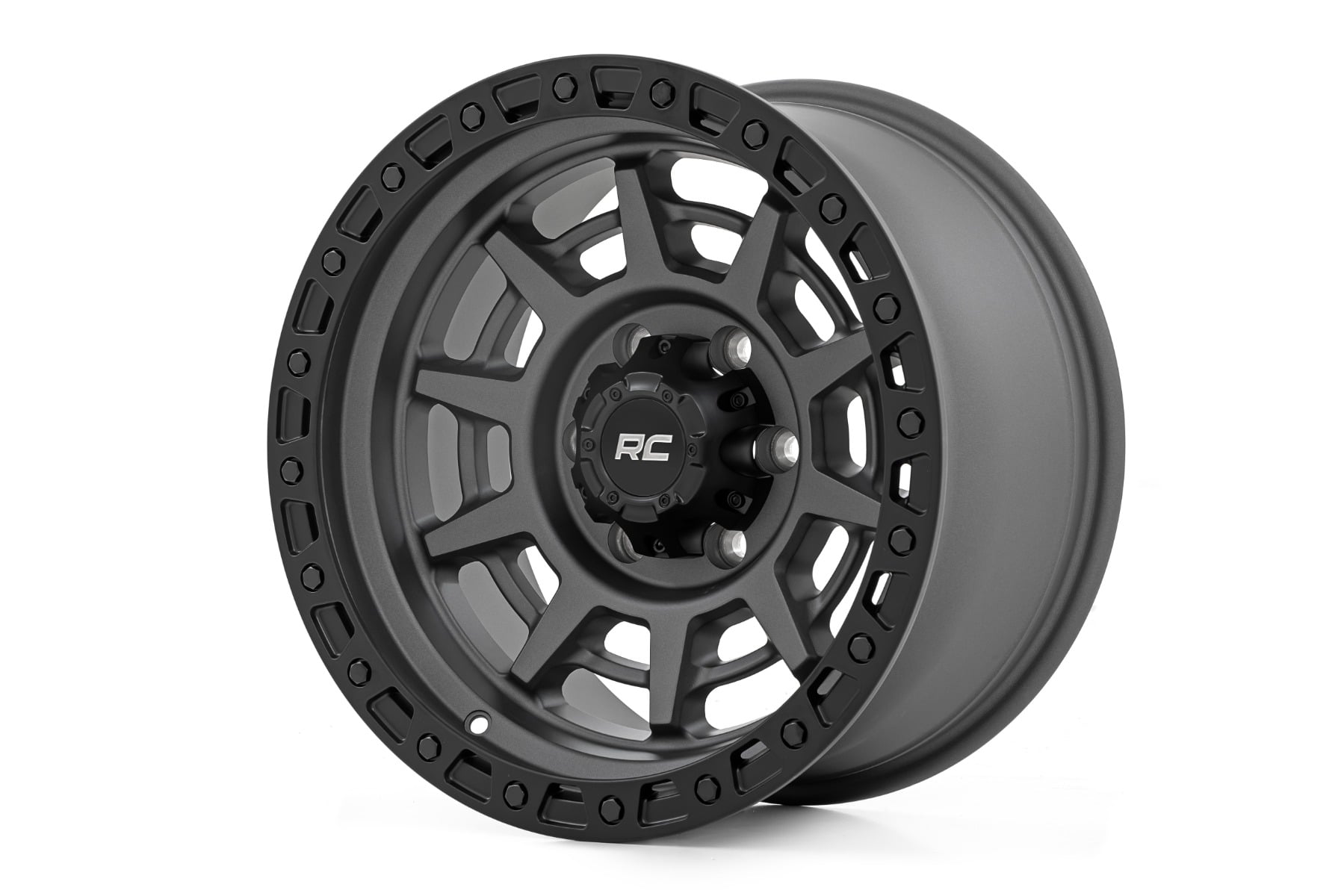 Rough Country 85 Series Wheel — Gunmetal Gray with Black Ring