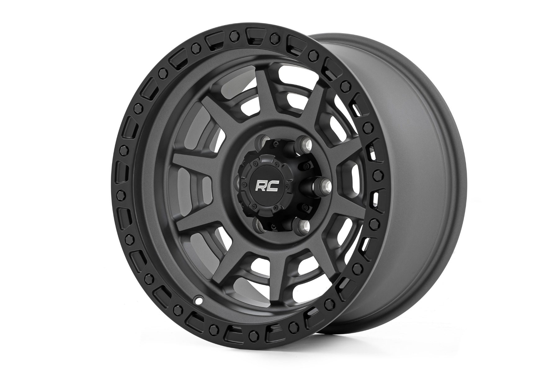 Rough Country 85 Series Simulated Beadlock Wheel — Gunmetal Gray with Black Ring