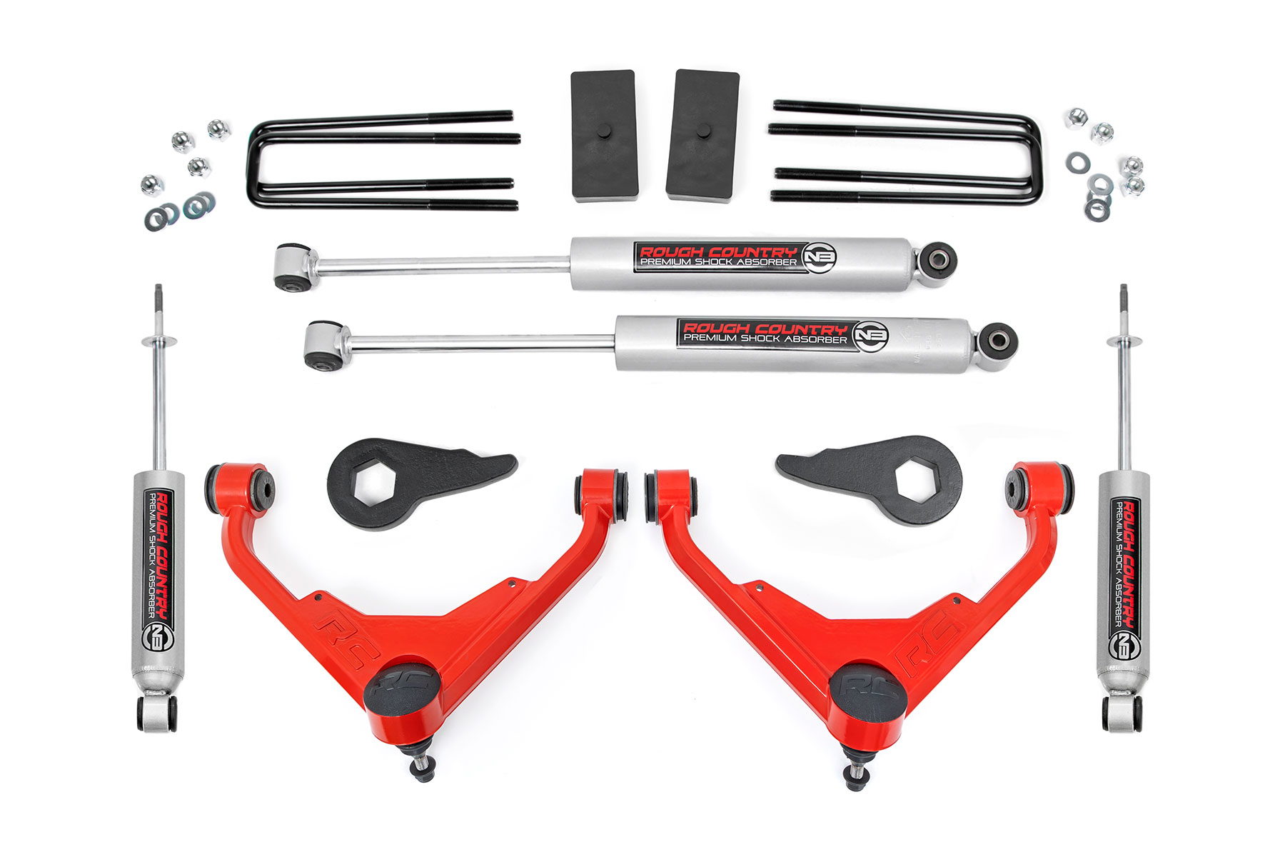 3-Inch Lift Kit with Forged Aluminum Upper Control Arms, Rough Country 8596N2RED