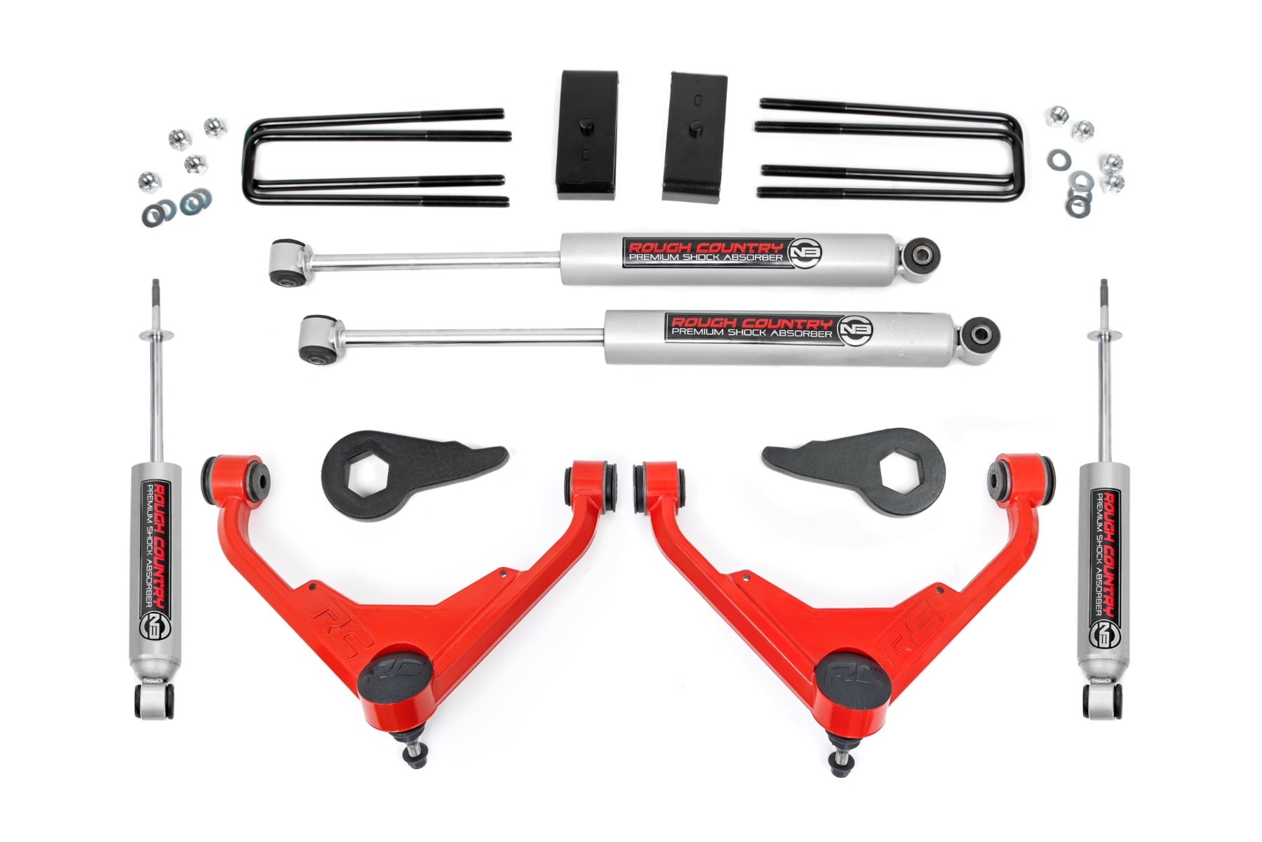 Rough Country 3-Inch Lift Kit with Red Forged Aluminum Upper Control Arms