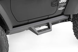 Contoured Drop Steps for 2-Door Jeep Wrangler 4WD (2018-2025) shown installed, Rough Country 90761