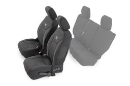 Front Seat Covers for 2013–2017 Jeep Wrangler Unlimited 4WD shown installed, Rough Country 91004F