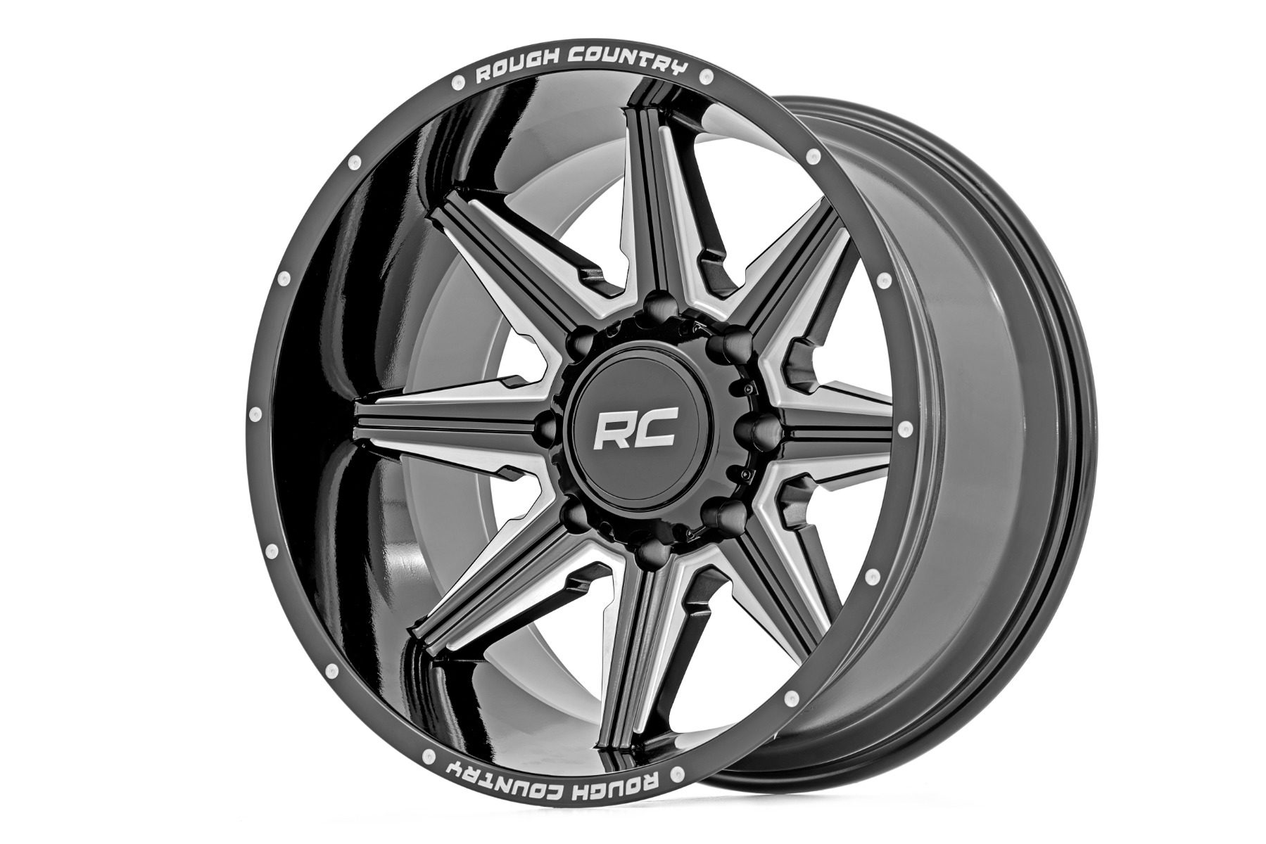 Rough Country 91M Series Wheel — Gloss Black with Milled Accents