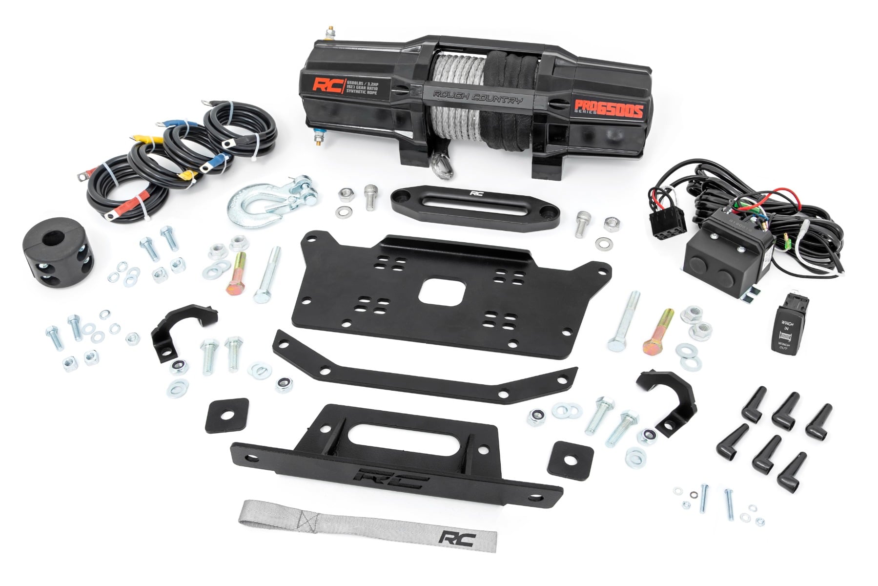 Rough Country Honda Talon Winch Mount with 6500-Lb Synthetic Rope Winch