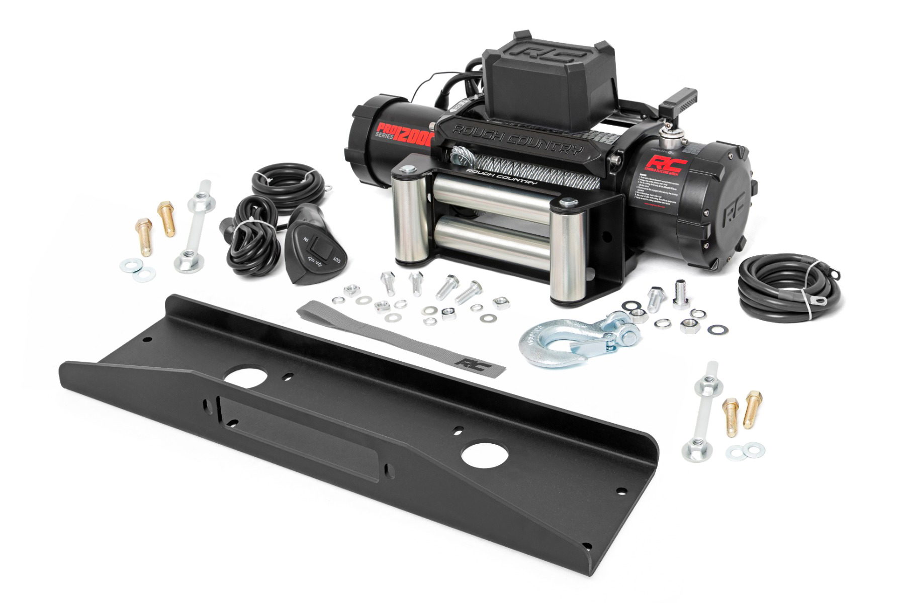 12000 lb Steel Cable Winch and Plate for Mahindra Roxor, Rough Country 92074