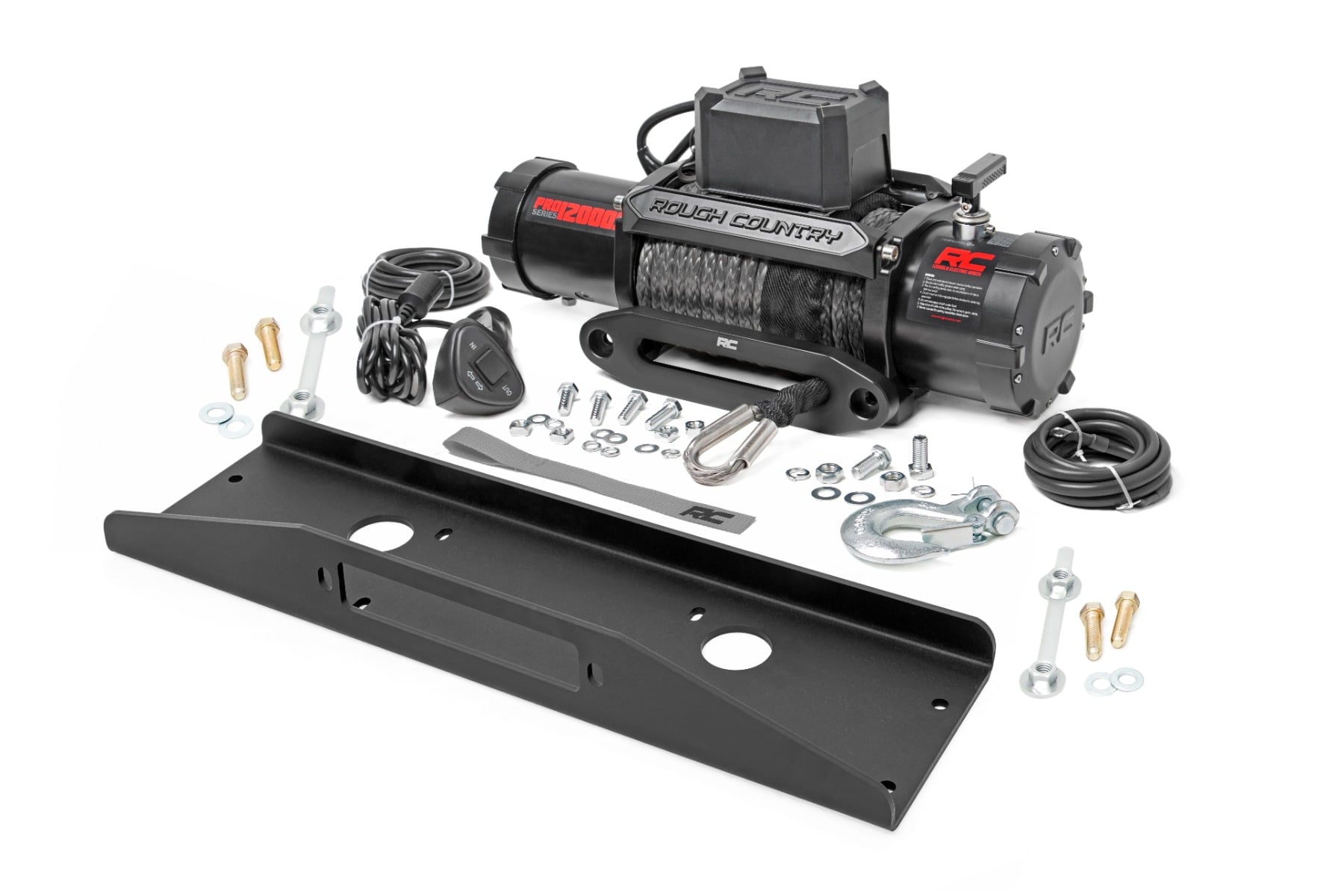 Mahindra Roxor Winch Plate with 12000 lb Rope Winch, Rough Country 92075