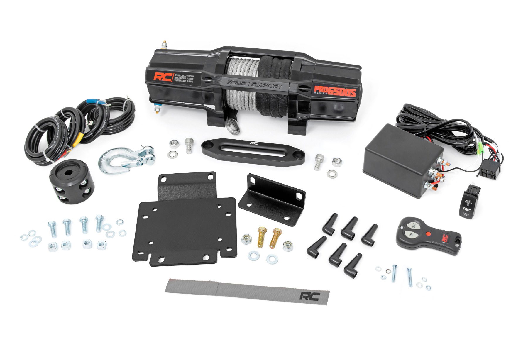 Rough Country Honda Pioneer 1000 Winch Mount with 6500 lb Synthetic Rope Winch