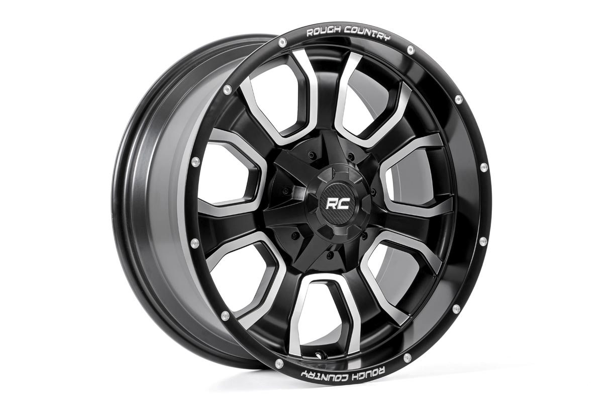 Rough Country 93 Series 7-Spoke Wheel — Matte Black with Milled Accents
