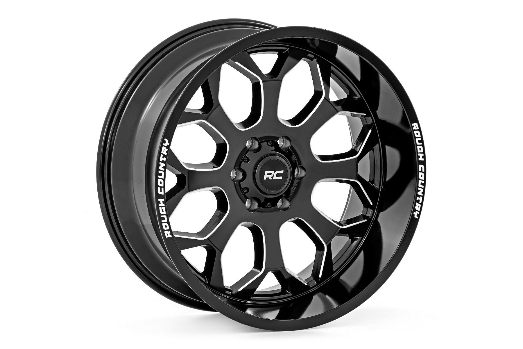 Rough Country 96 Series 8-Spoke Wheel — Gloss Black with Milled Accents