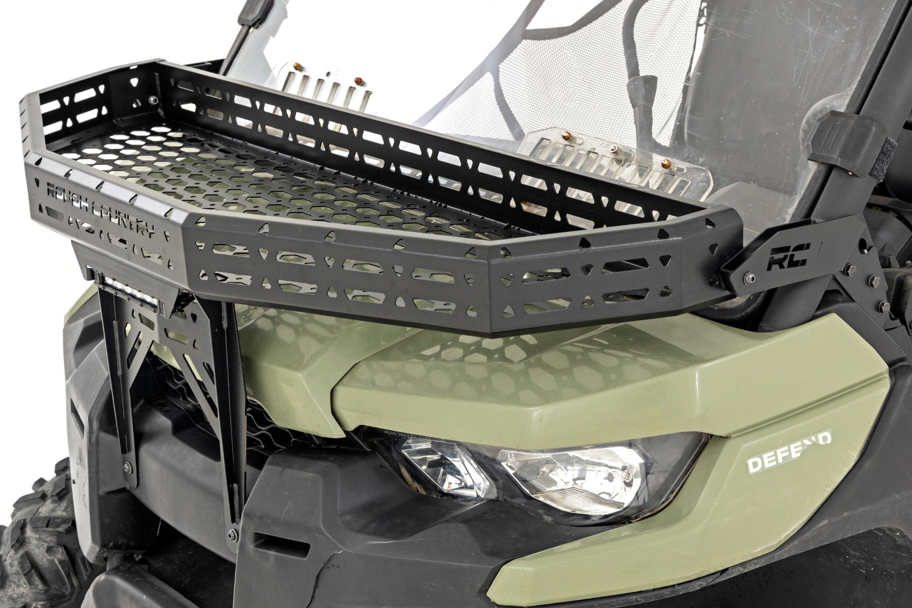 Rough Country Front Cargo Rack with LED Light Bar for Can-Am Defender