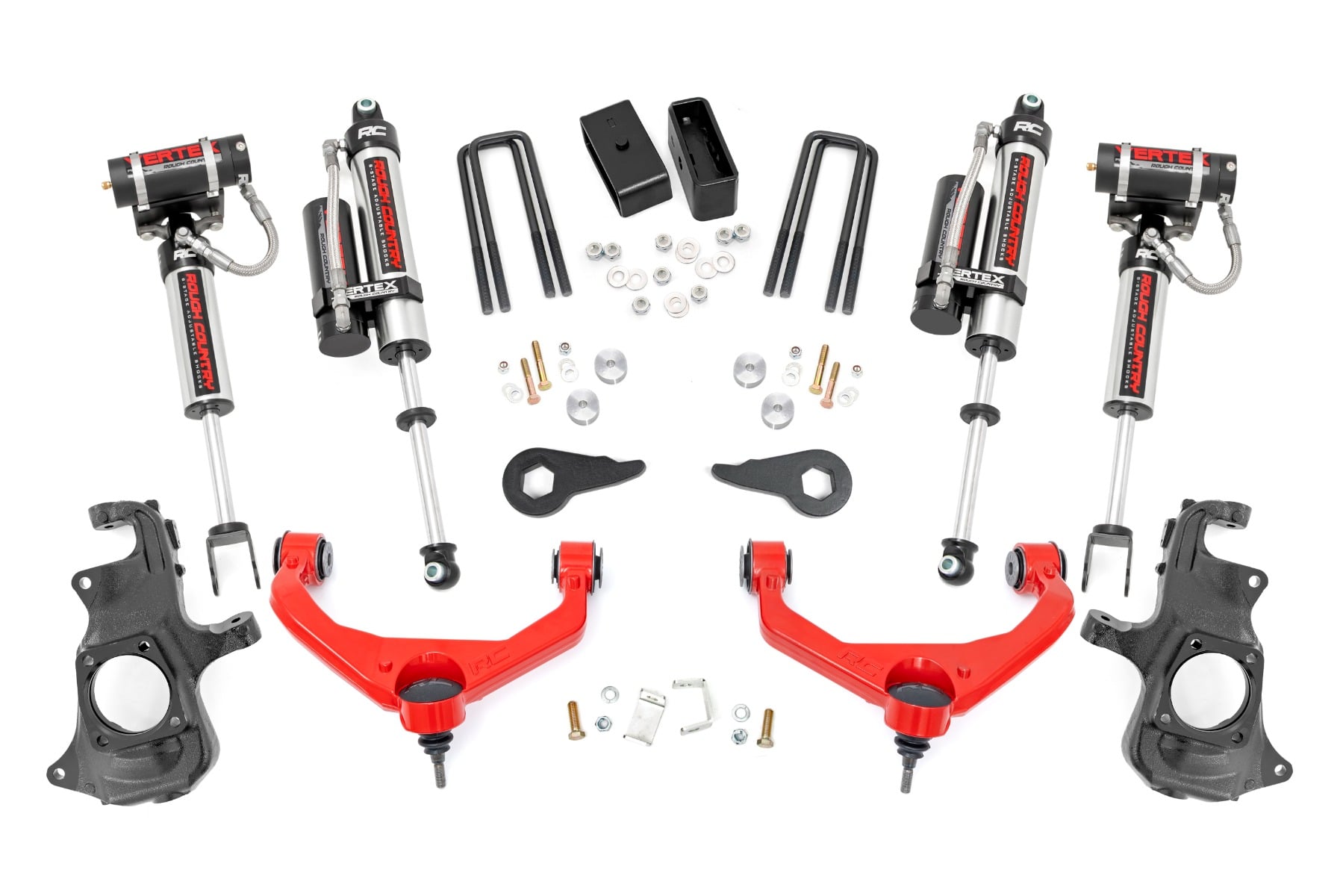 Rough Country 3.5-Inch Lift Kit with Vertex Shocks for Silverado HD (2011–2019) — Red
