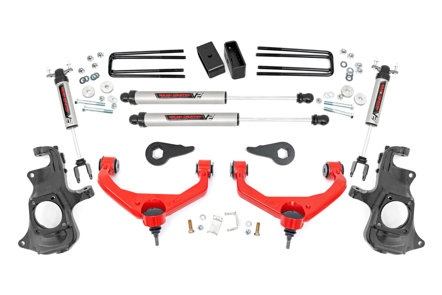 Rough Country 3.5-Inch Lift Kit with V2 Shocks for Silverado/Sierra HD (2011-2019) — Red