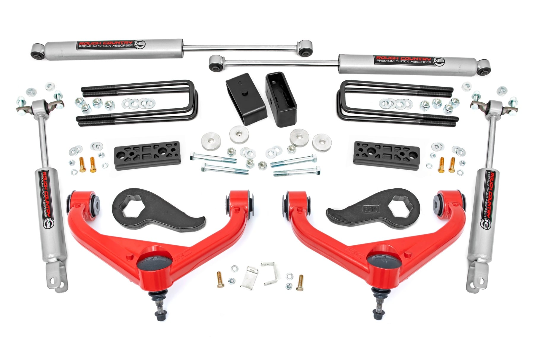 Rough Country 3-Inch Lift Kit with Red Forged Control Arms for GM 2500/3500 HD