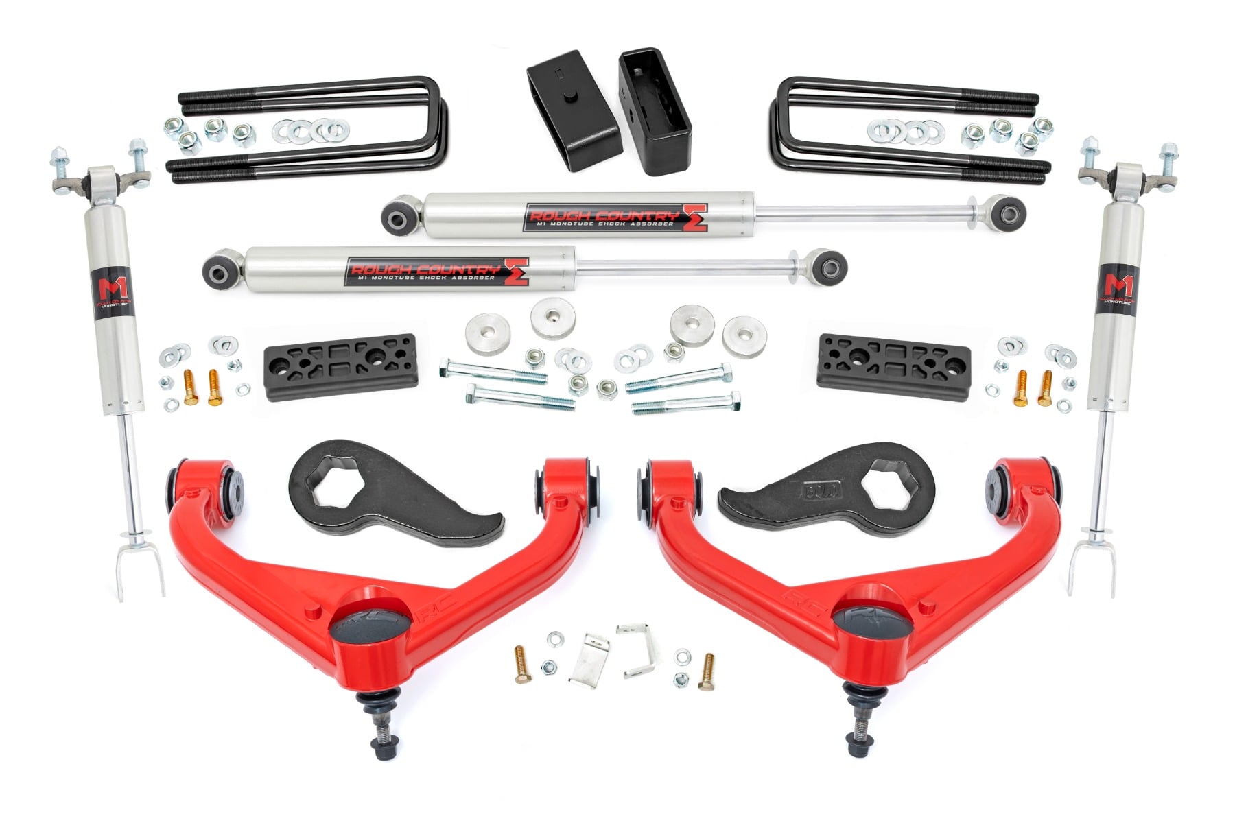 3-Inch Lift Kit with M1 Shocks for 2020-2025 GM 2500HD/3500HD, Rough Country 97740RED