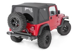 Soft Top in Black Denim for Jeep Wrangler (1987-1995) shown installed — Rough Country RC84050.35