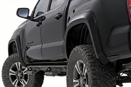 Black Onyx Fender Flares for 2016–2023 Toyota Tacoma shown installed, Rough Country S-T11621-202